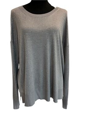 Zara fine-knit grey sweater features all-over rhinestone embellishments L NWOT